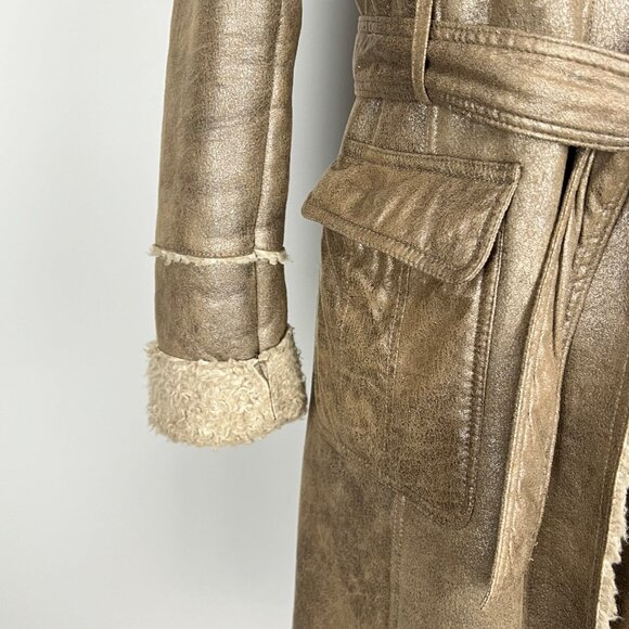 Kenneth Cole NY Womens Brown Faux Shearling Penny Lane Coat Hooded size Medium - Picture 5 of 15